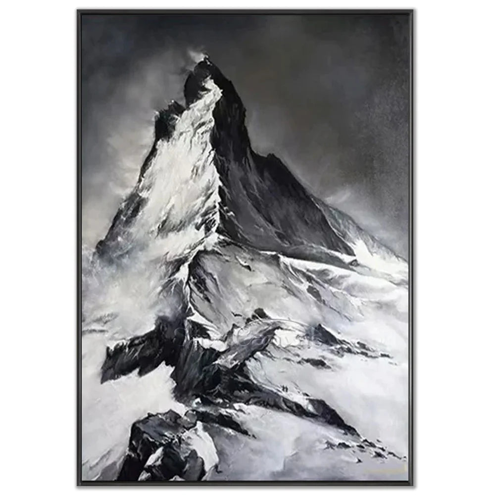 Black & White Mountain Abstract Oil Painting, Modern Wall Decor #TB 036