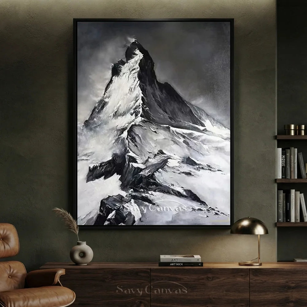 Black & White Mountain Abstract Oil Painting, Modern Wall Decor #TB 036