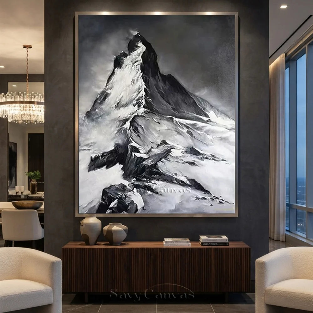 Black & White Mountain Abstract Oil Painting, Modern Wall Decor #TB 036