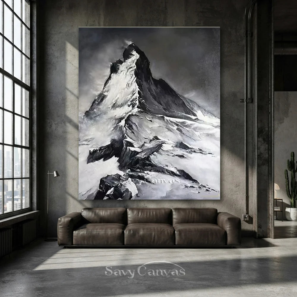 Black & White Mountain Abstract Oil Painting, Modern Wall Decor #TB 036