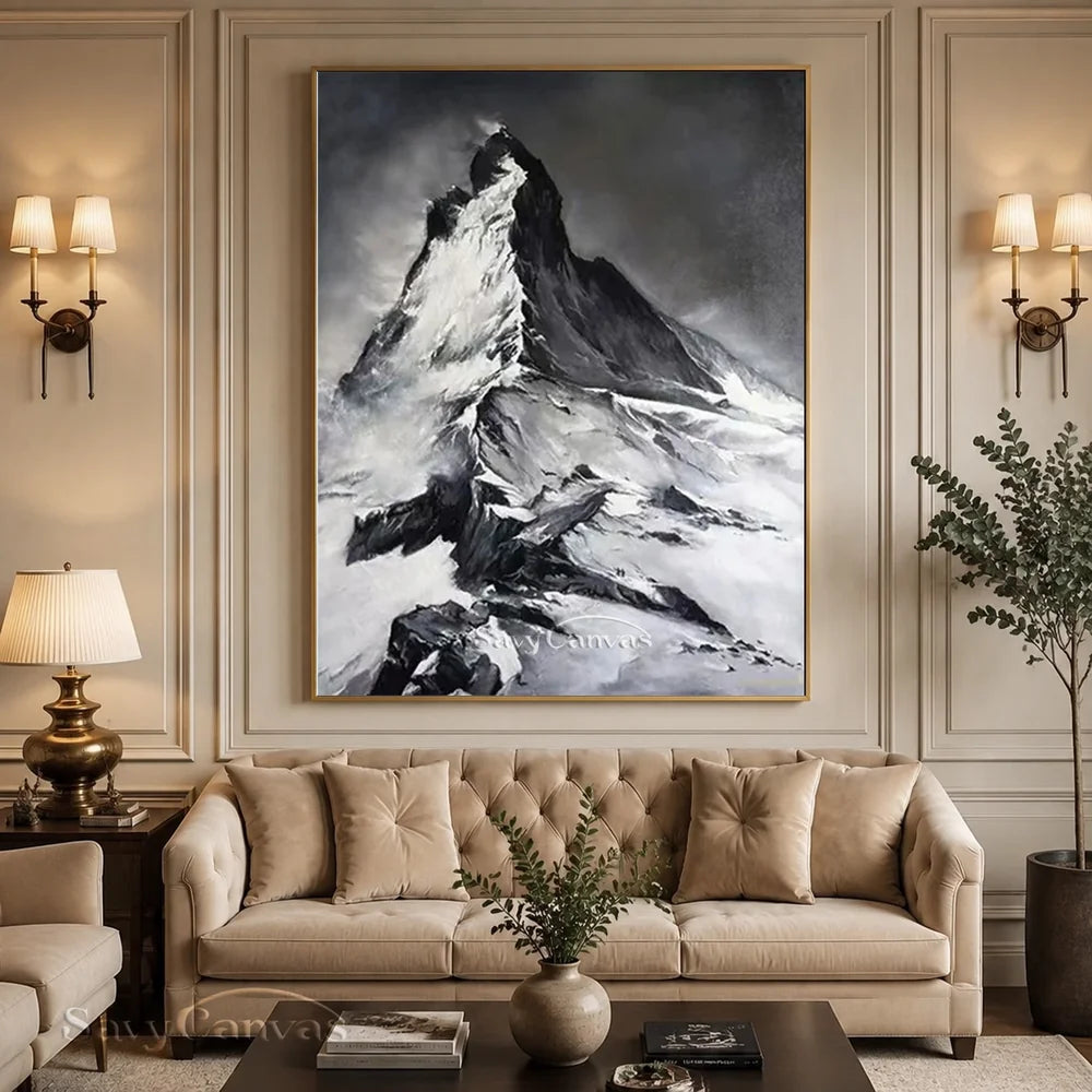 Black & White Mountain Abstract Oil Painting, Modern Wall Decor #TB 036