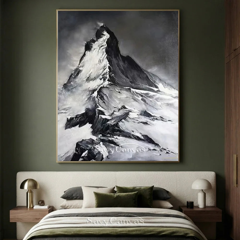 Black & White Mountain Abstract Oil Painting, Modern Wall Decor #TB 036