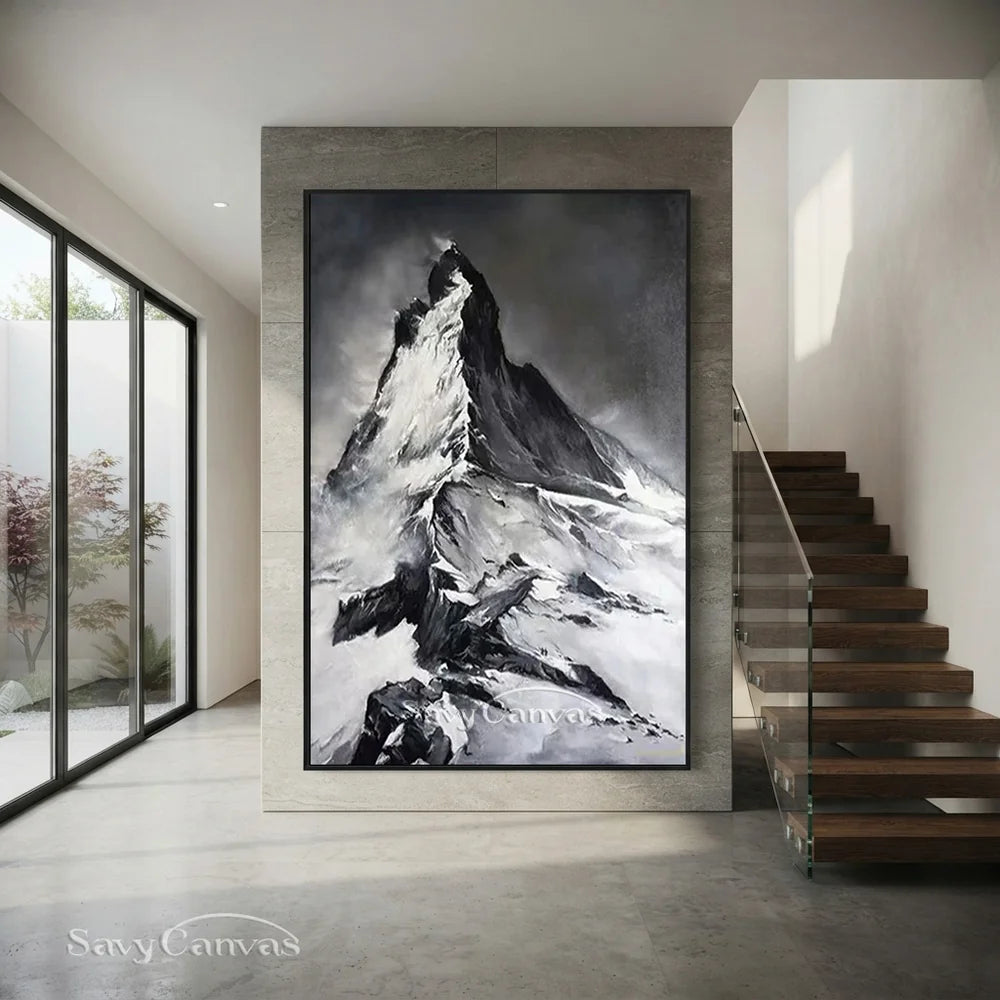 Black & White Mountain Abstract Oil Painting, Modern Wall Decor #TB 036