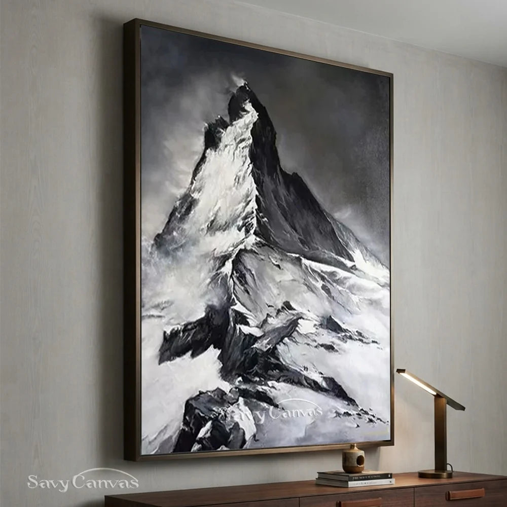 Black & White Mountain Abstract Oil Painting, Modern Wall Decor #TB 036