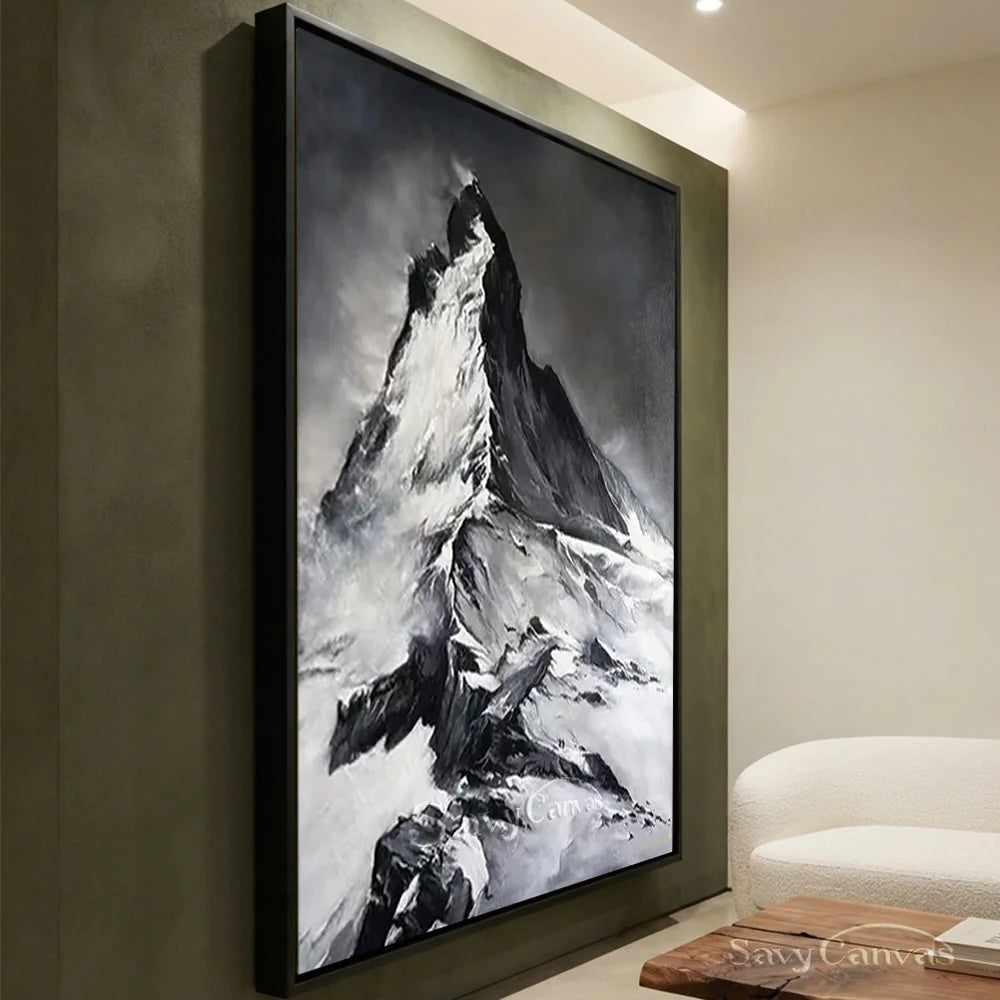 Black & White Mountain Abstract Oil Painting, Modern Wall Decor #TB 036