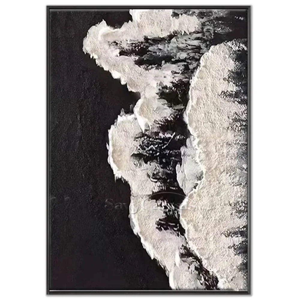 Minimalist Handmade Oil Painting - Black and White Abstract Art #TB 034