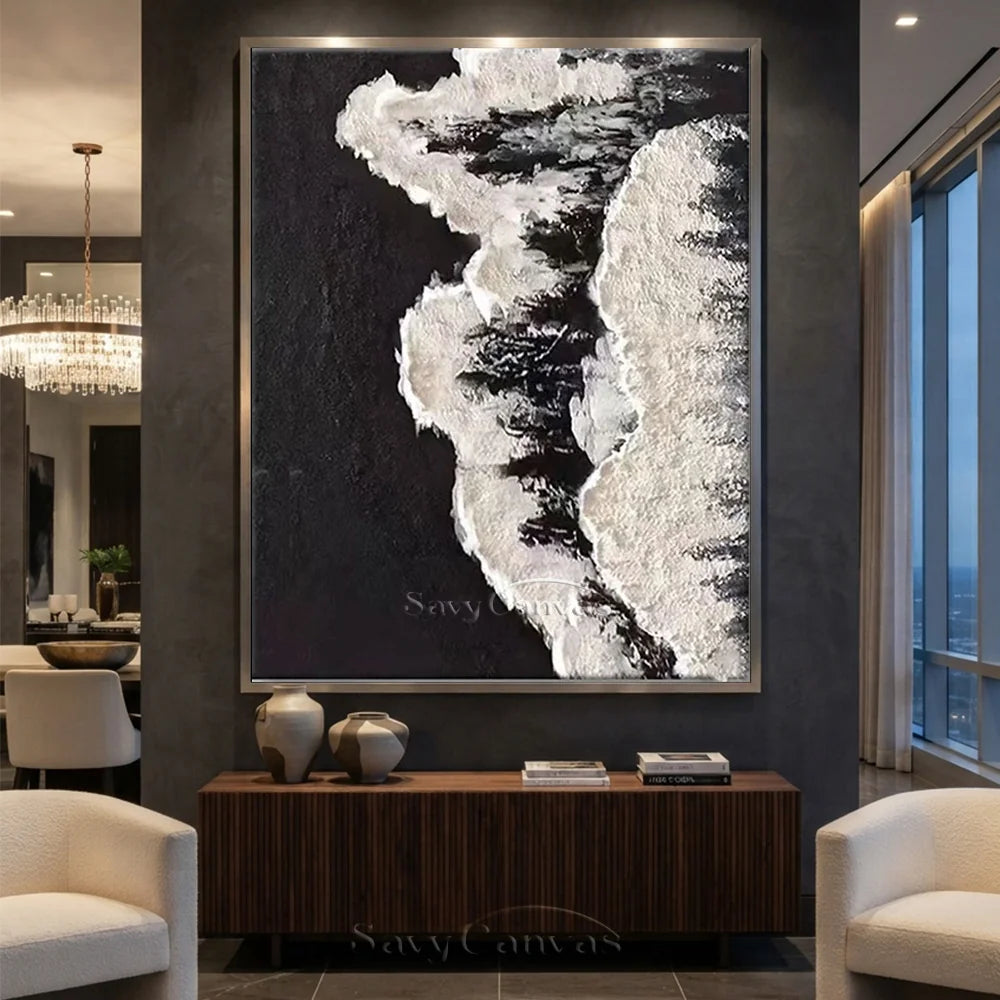 Minimalist Handmade Oil Painting - Black and White Abstract Art #TB 034