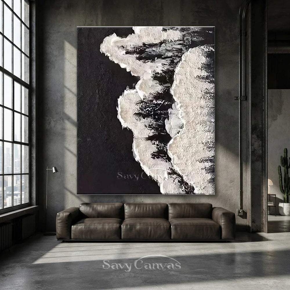 Minimalist Handmade Oil Painting - Black and White Abstract Art #TB 034