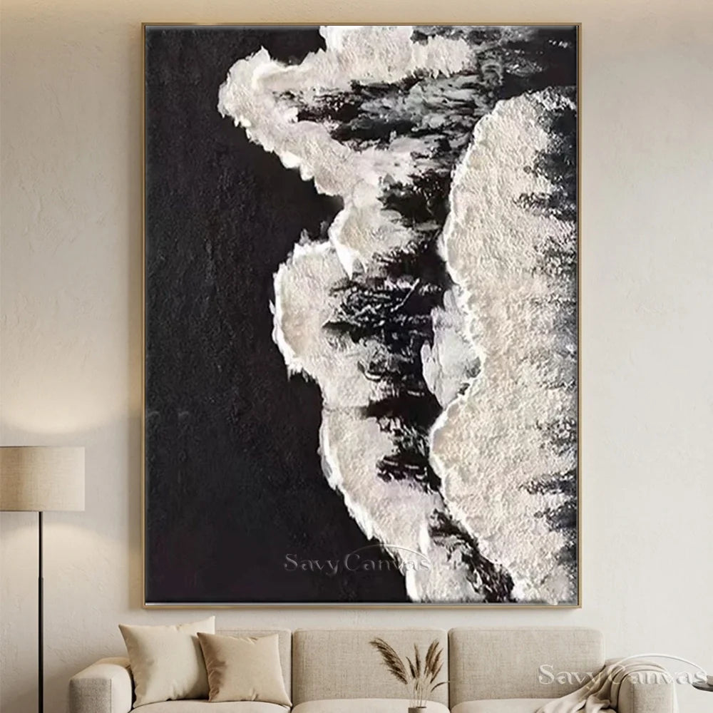 Minimalist Handmade Oil Painting - Black and White Abstract Art #TB 034
