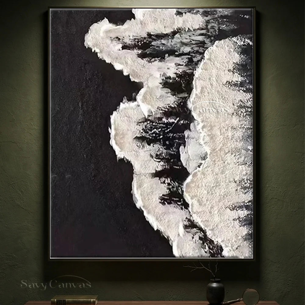 Minimalist Handmade Oil Painting - Black and White Abstract Art #TB 034