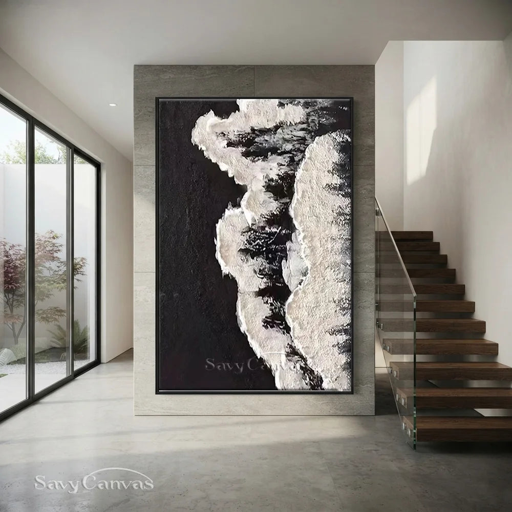 Minimalist Handmade Oil Painting - Black and White Abstract Art #TB 034