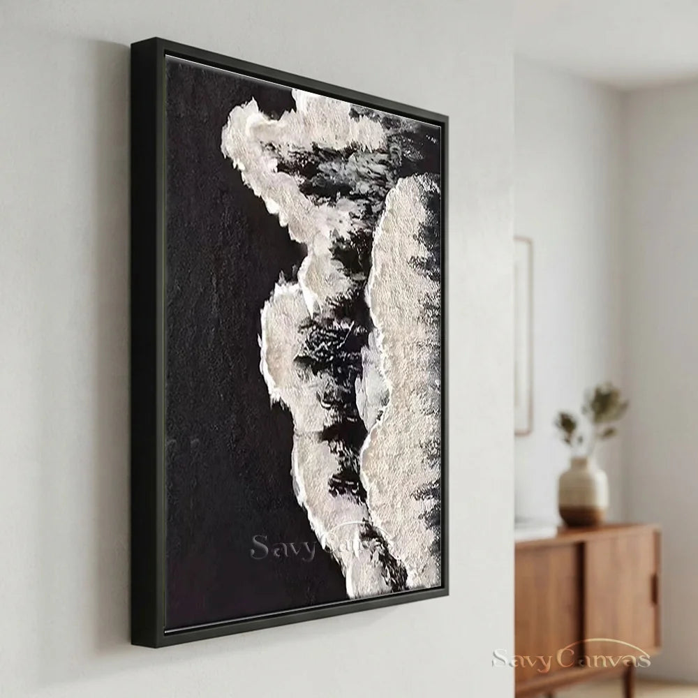 Minimalist Handmade Oil Painting - Black and White Abstract Art #TB 034