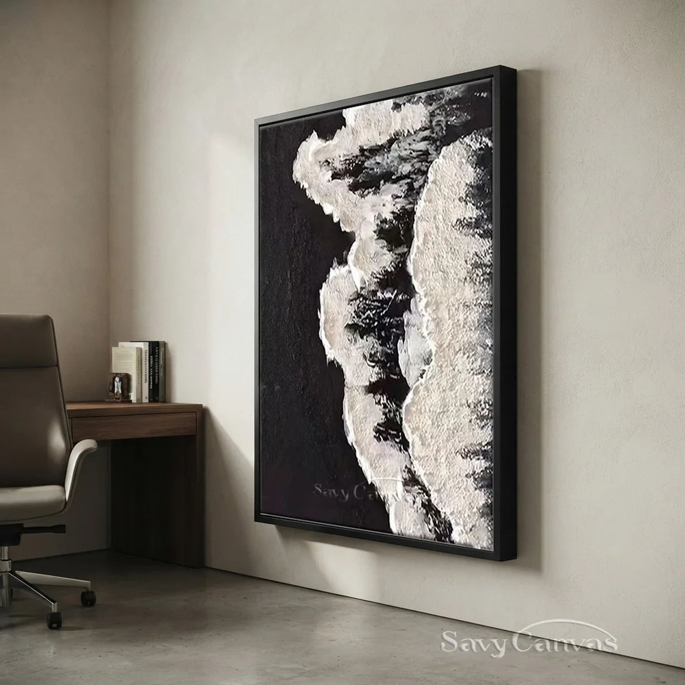 Minimalist Handmade Oil Painting - Black and White Abstract Art #TB 034
