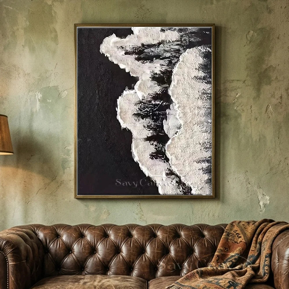 Minimalist Handmade Oil Painting - Black and White Abstract Art #TB 034