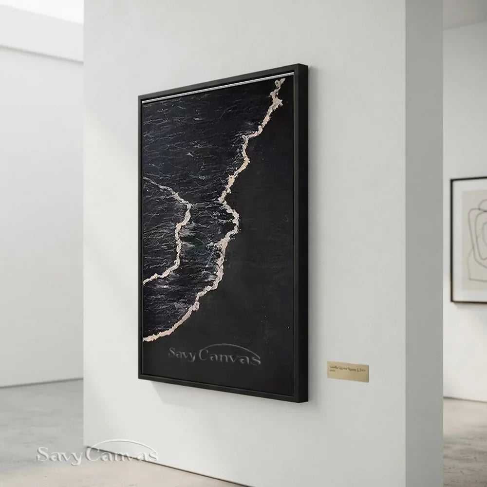 Handmade Oil Painting - Modern Abstract Black and White Wave Wall Art #TB 035