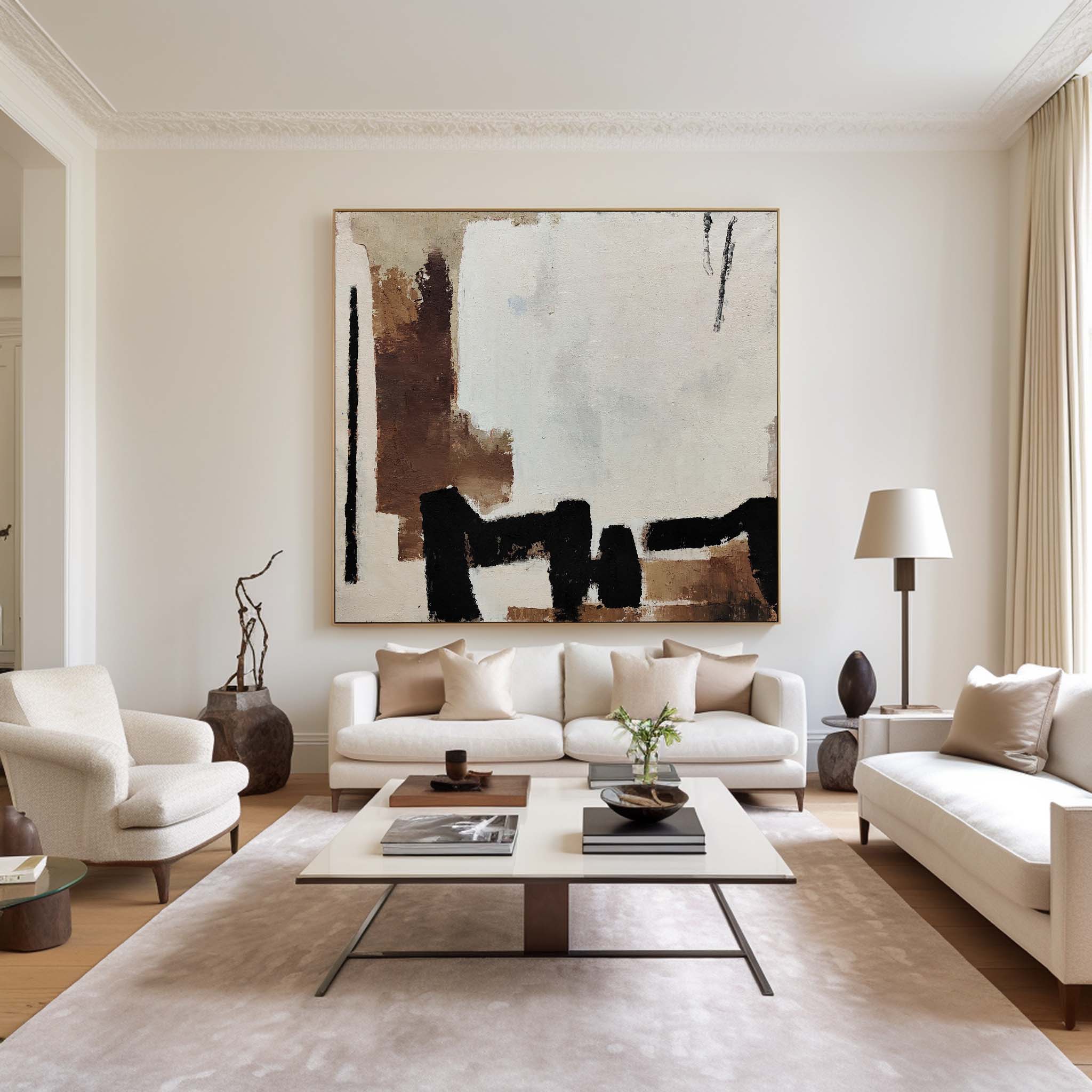 Beige, Black & Rust Abstract Canvas Art | Modern Square Print #AA 336