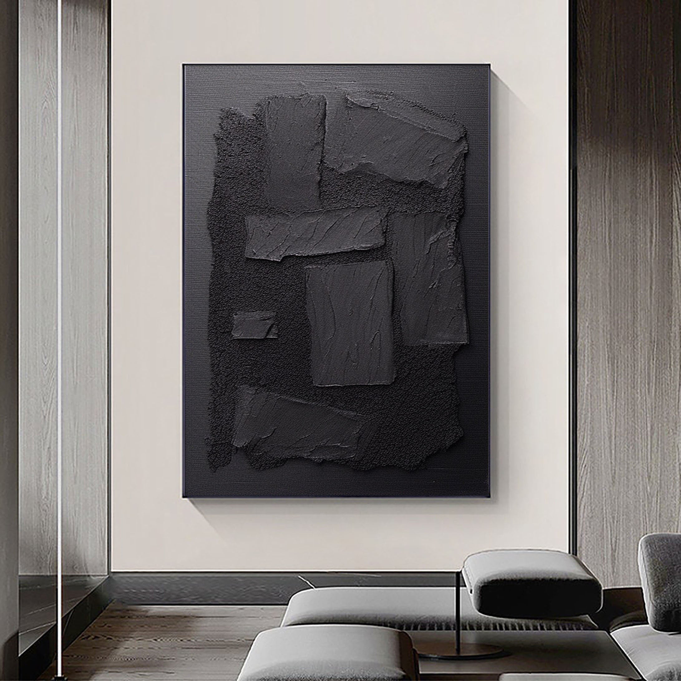 3D Textured Black Painting | Sculptural Abstract Wall Art Decor #JJ 093