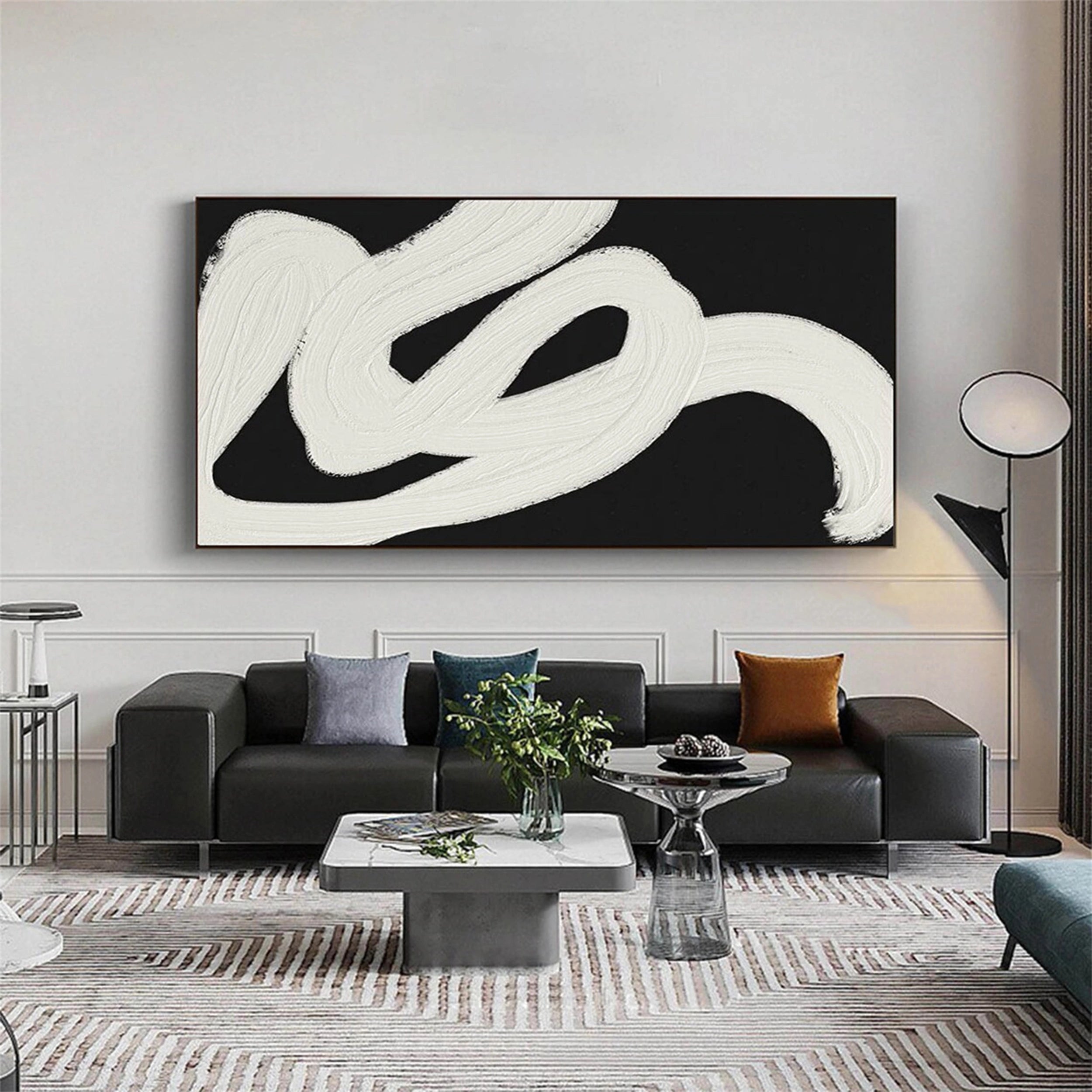 Minimalist Black and White Abstract Art - Modern Brushstroke Decor Painting #JJ 098