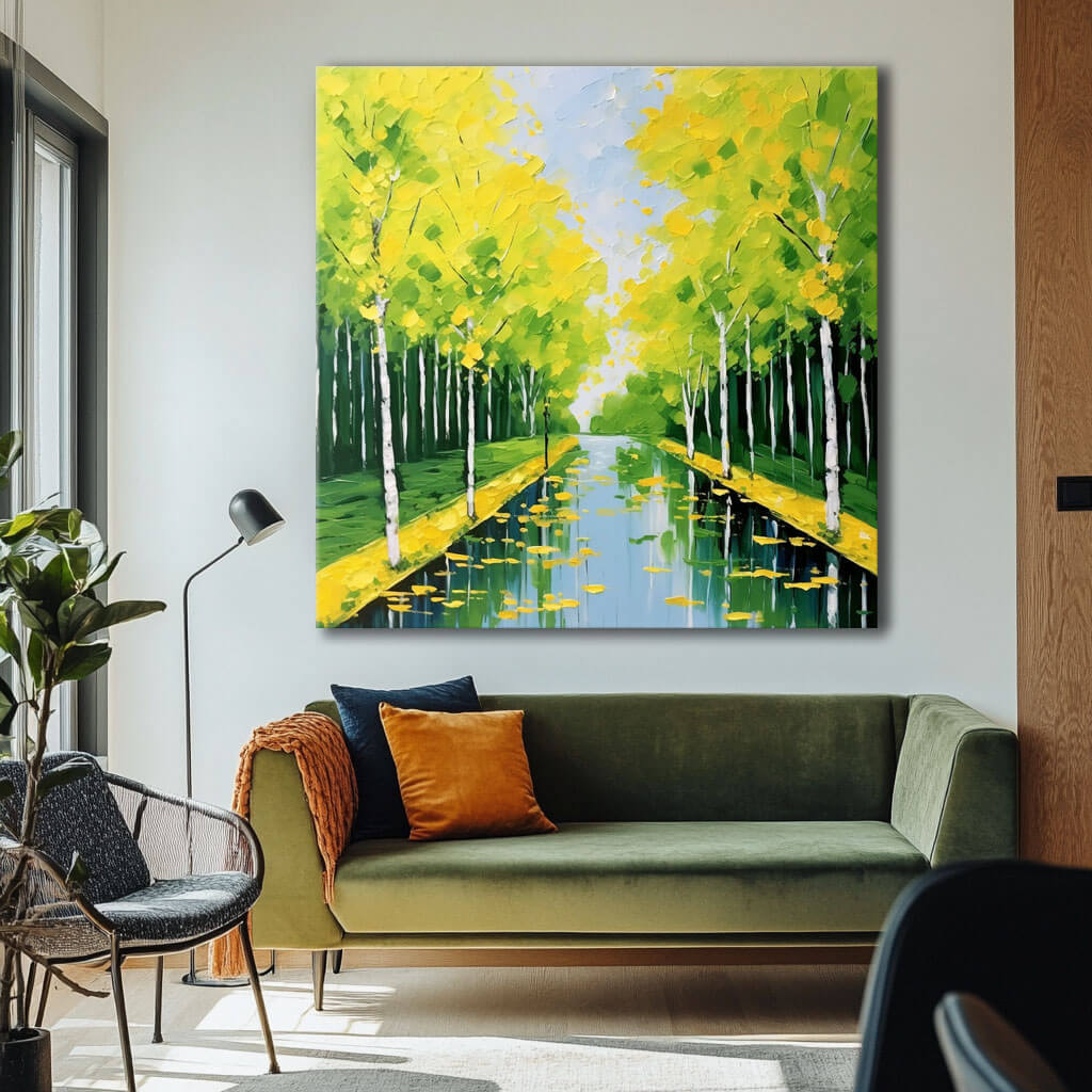 Vibrant Yellow & Green Birch Tree Canvas Art | Colorful Decor #AA 316