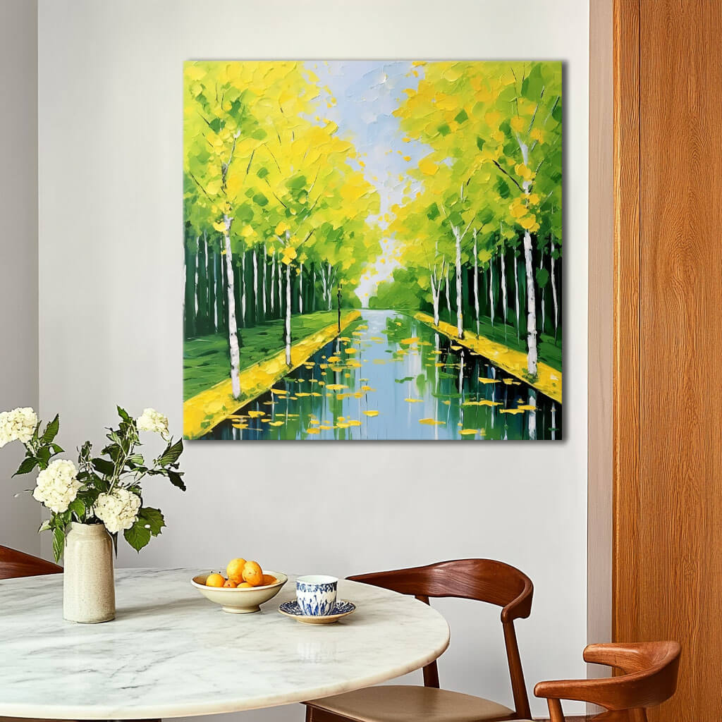 Vibrant Yellow & Green Birch Tree Canvas Art | Colorful Decor #AA 316