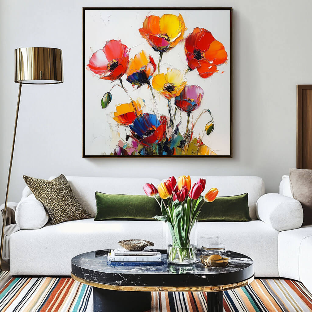 Heavy Texture Poppy Painting | Palette Knife Floral Art #AA 259