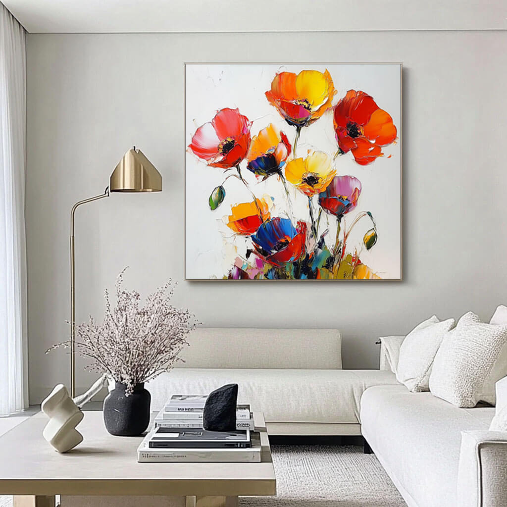 Heavy Texture Poppy Painting | Palette Knife Floral Art #AA 259