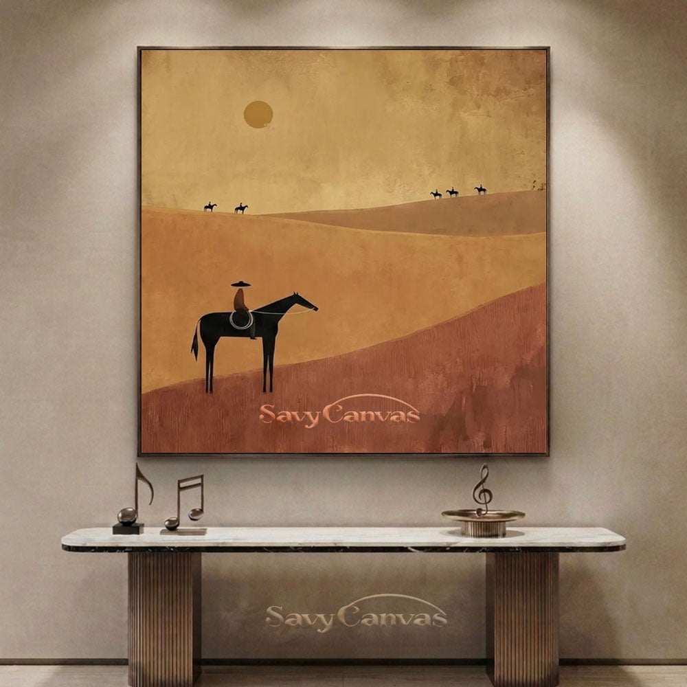 Handmade Abstract Horse Rider Oil Painting Desert Landscape #ZC 001