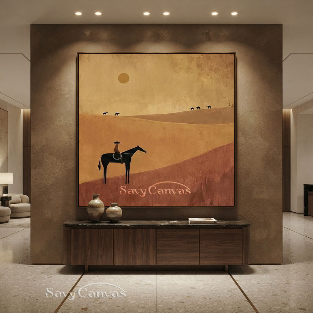 Handmade Abstract Horse Rider Oil Painting Desert Landscape #ZC 001