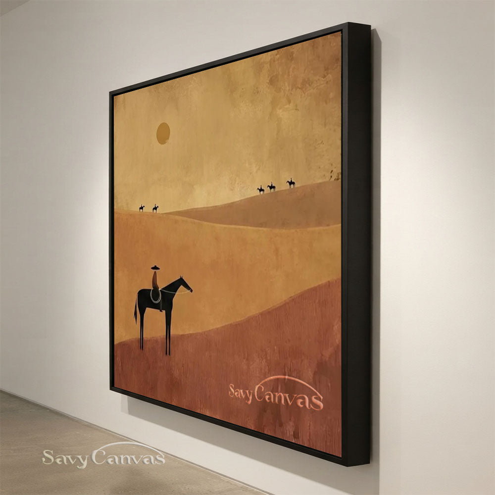 Handmade Abstract Horse Rider Oil Painting Desert Landscape #ZC 001