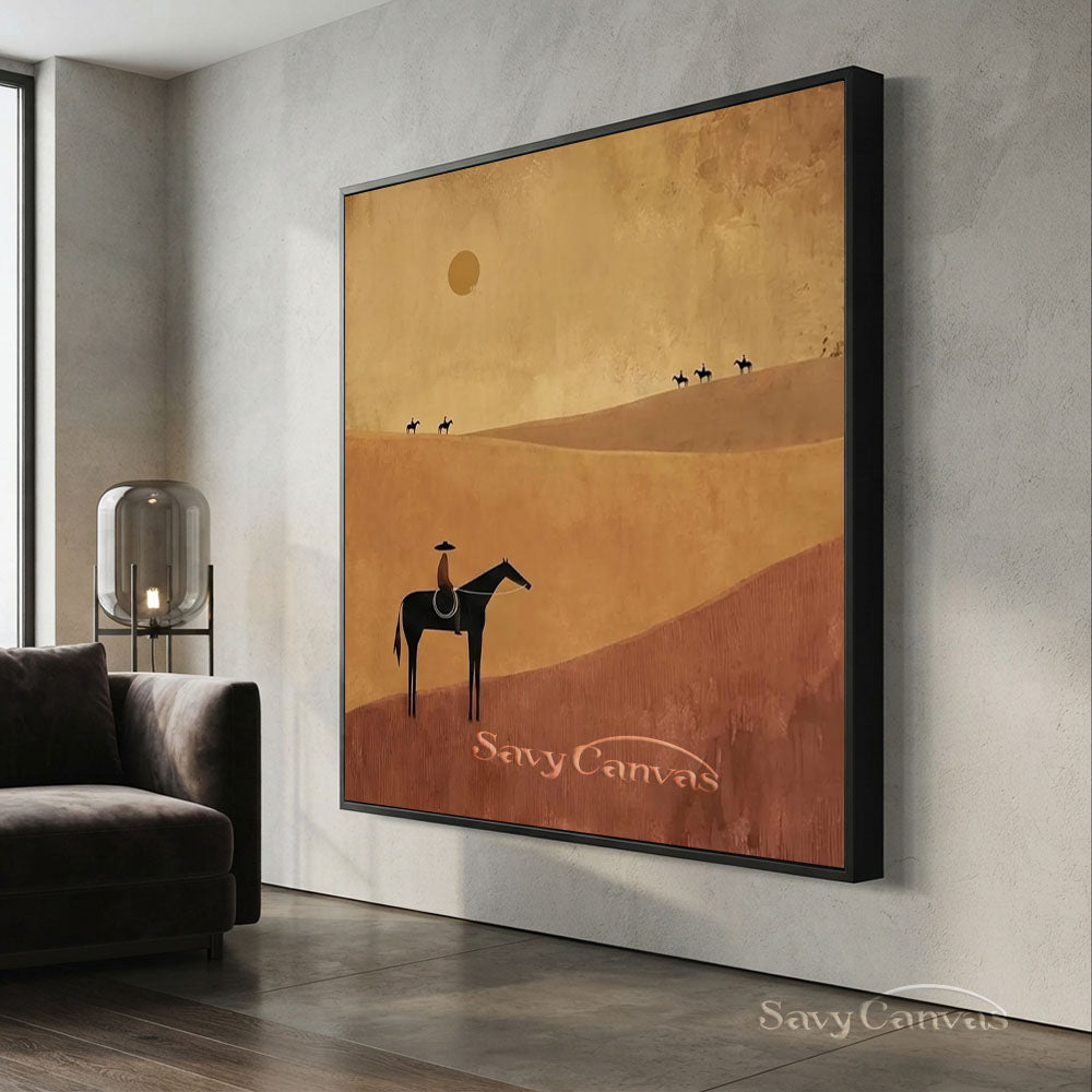 Handmade Abstract Horse Rider Oil Painting Desert Landscape #ZC 001