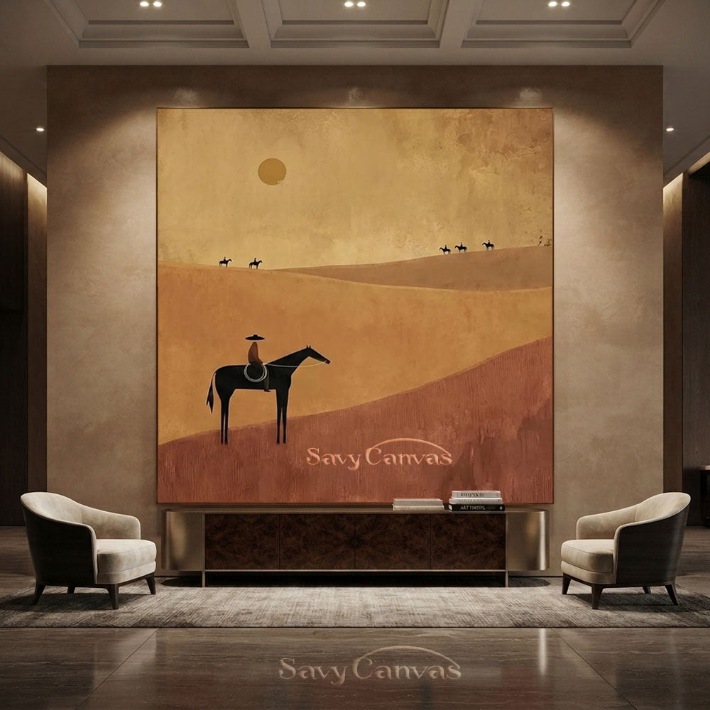 Handmade Abstract Horse Rider Oil Painting Desert Landscape #ZC 001