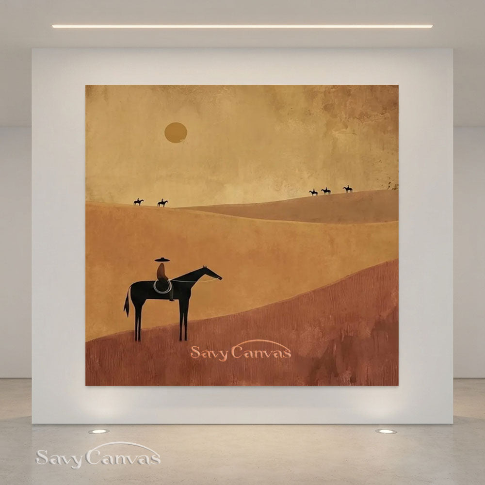 Handmade Abstract Horse Rider Oil Painting Desert Landscape #ZC 001