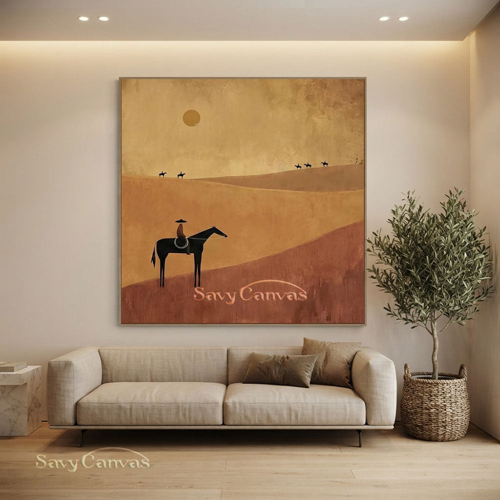 Handmade Abstract Horse Rider Oil Painting Desert Landscape #ZC 001
