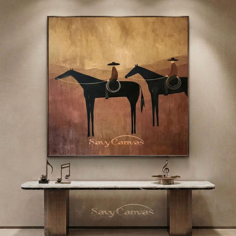 Handmade Abstract Horse Riders Oil Painting Desert Canvas #ZC 002