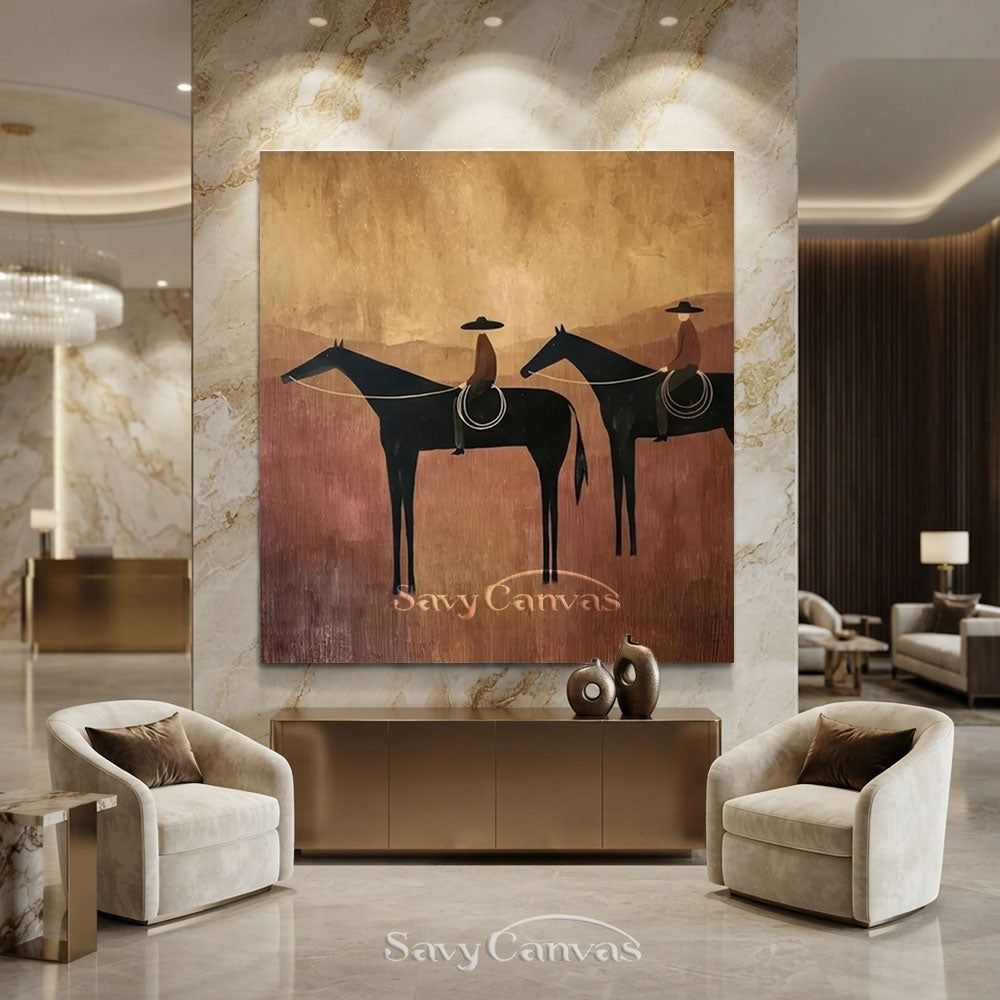 Handmade Abstract Horse Riders Oil Painting Desert Canvas #ZC 002