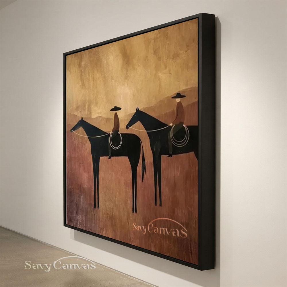 Handmade Abstract Horse Riders Oil Painting Desert Canvas #ZC 002