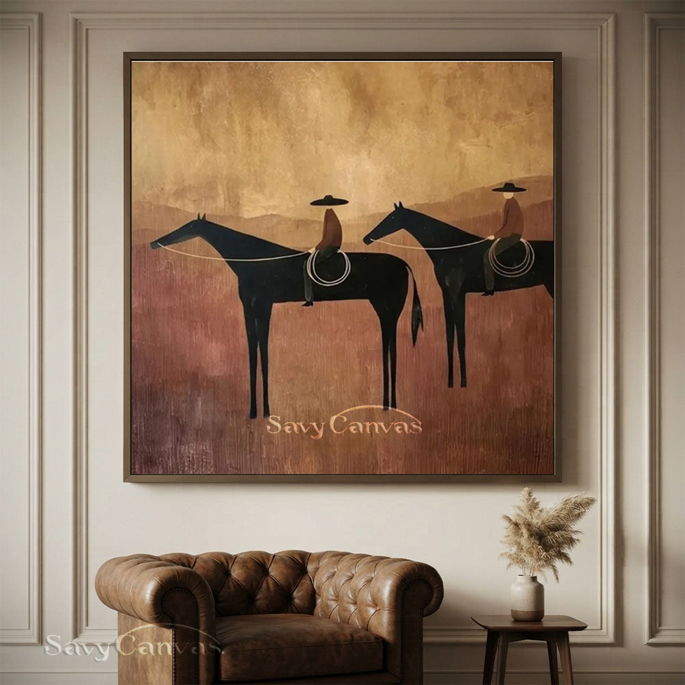 Handmade Abstract Horse Riders Oil Painting Desert Canvas #ZC 002