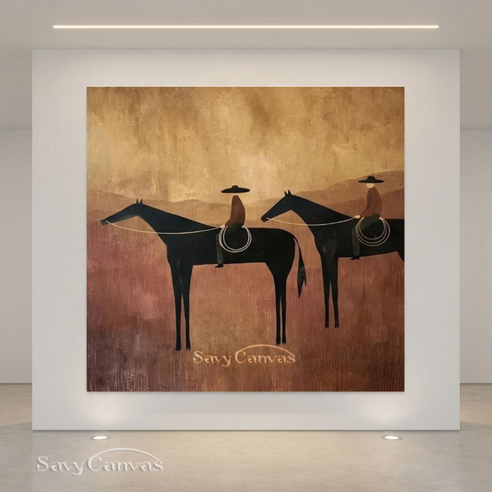 Handmade Abstract Horse Riders Oil Painting Desert Canvas #ZC 002