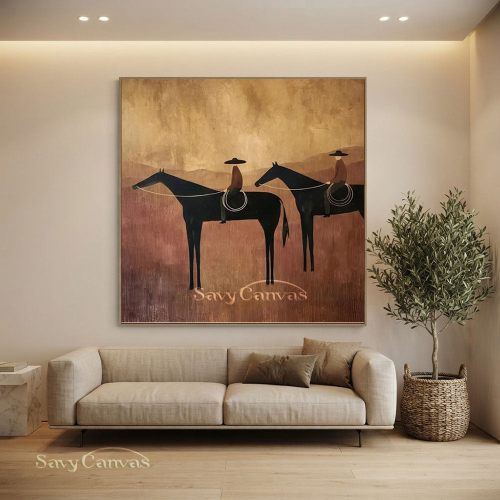 Handmade Abstract Horse Riders Oil Painting Desert Canvas #ZC 002
