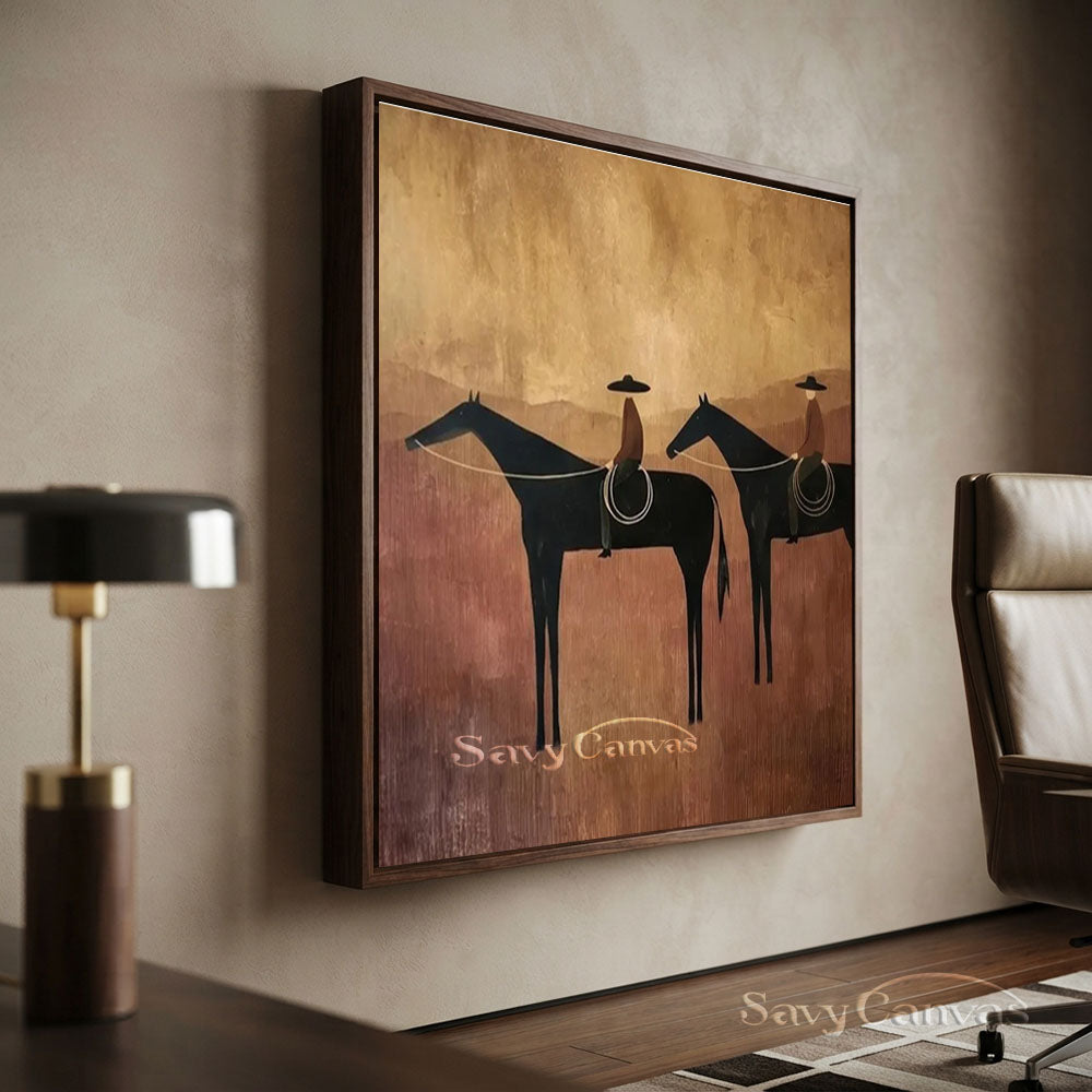 Handmade Abstract Horse Riders Oil Painting Desert Canvas #ZC 002