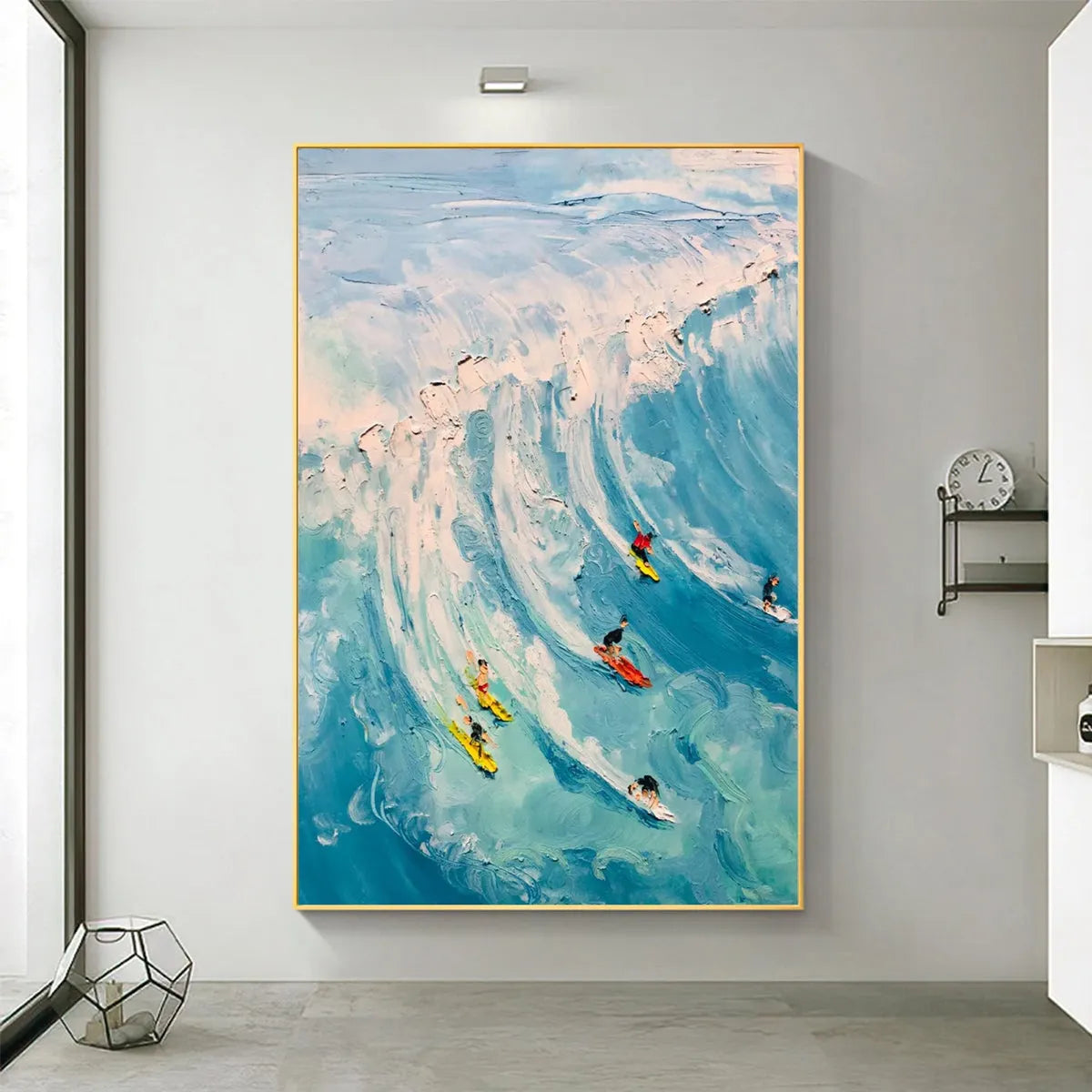 Dynamic Surfing Painting | Colorful Ocean Wave Wall Art