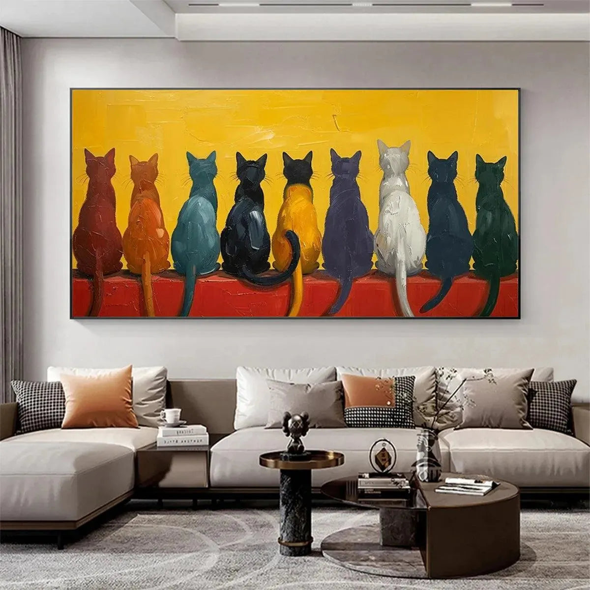 Modern Cat Art | Large Textured Yellow & Red Painting
