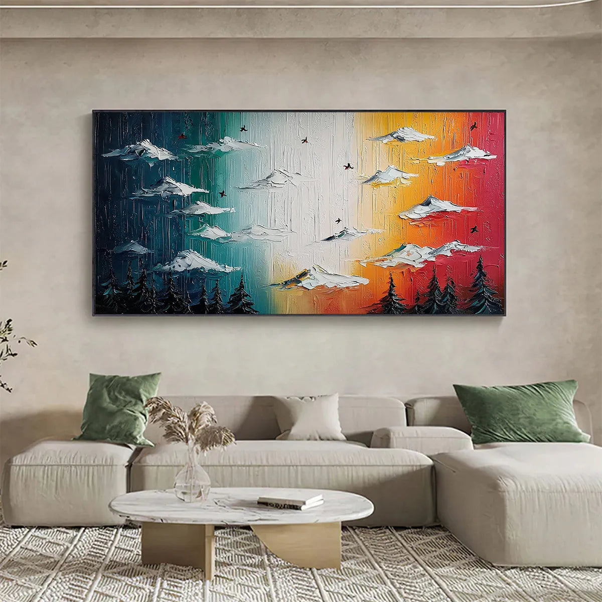 Large Panoramic Mountainscape Art | Handmade Heavy Texture Painting
