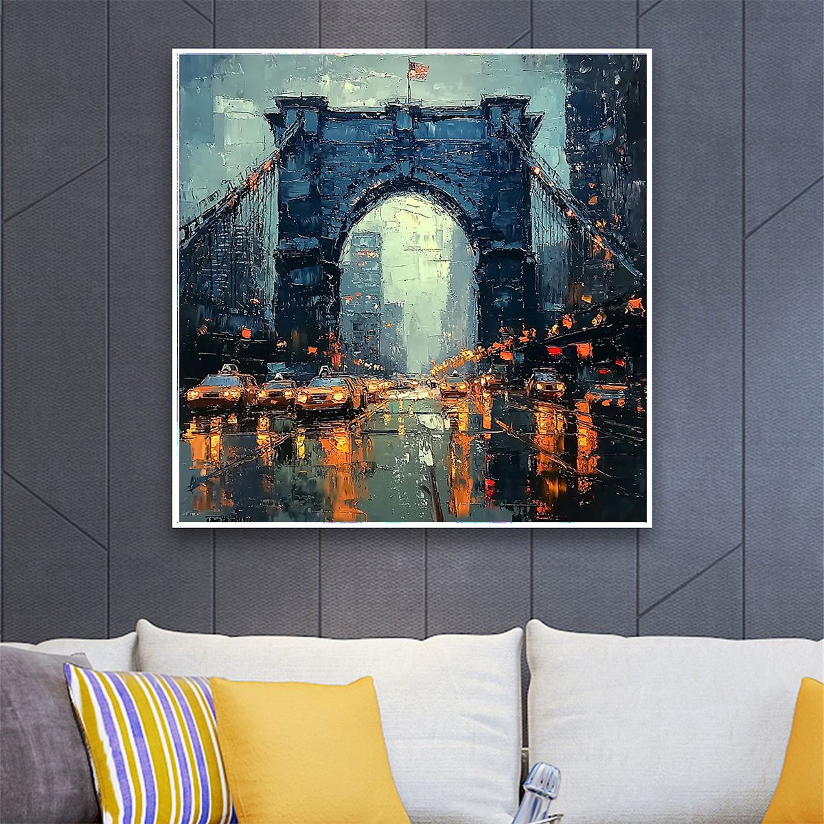 Rainy Night in New York Painting | City Lights Wall Art