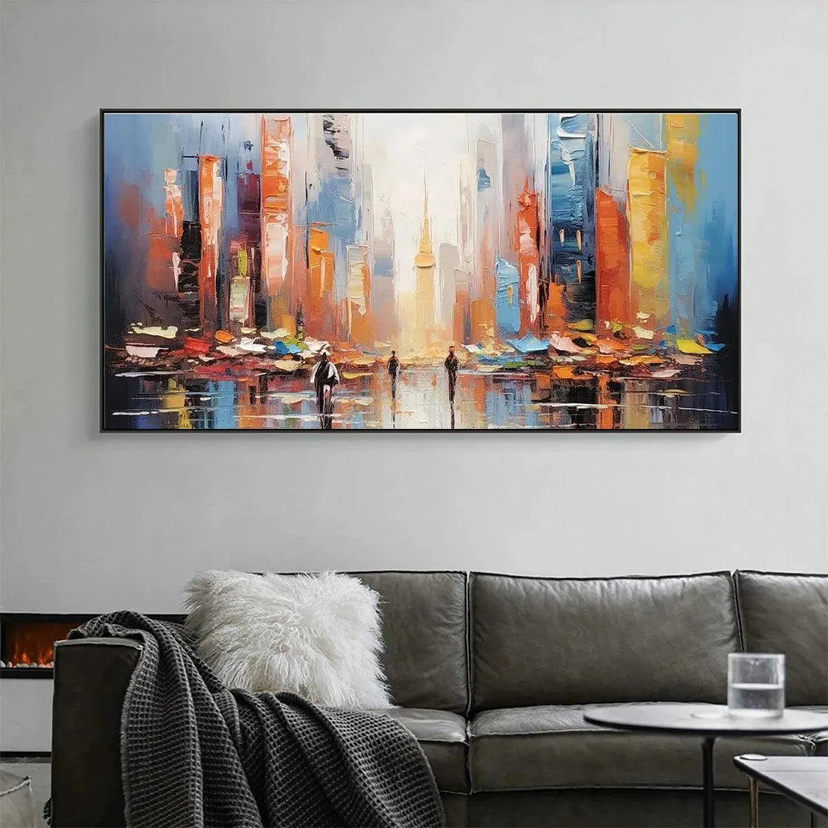 Rainy City Street Painting | Colorful Reflections Wall Art
