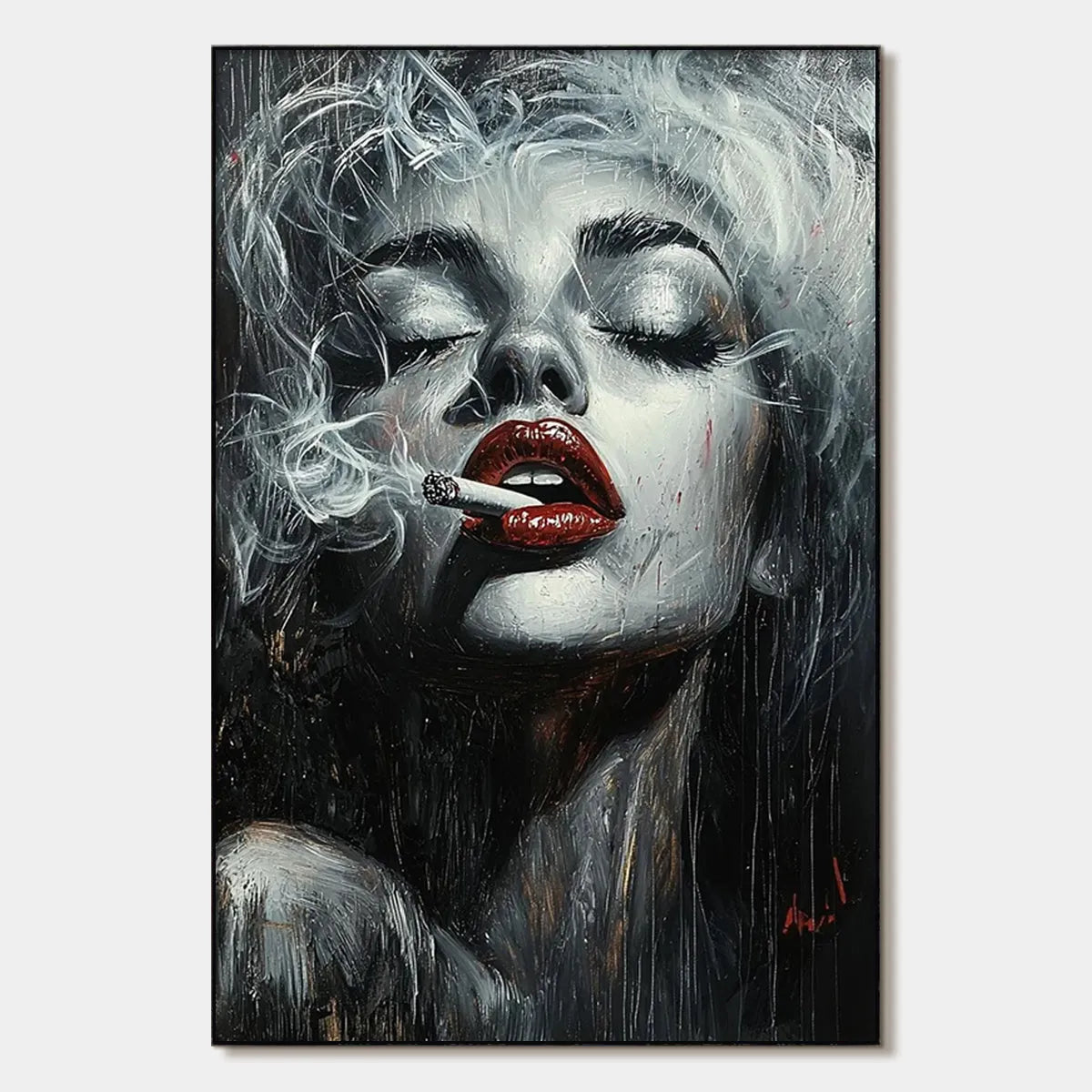 Modern Pop Art Woman Smoking | Glam Wall Canvas #AA 005