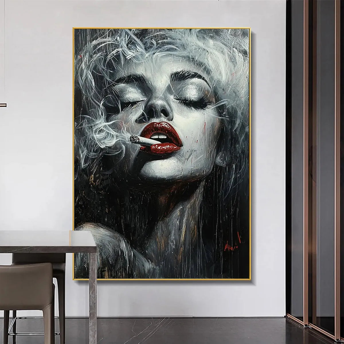 Modern Pop Art Woman Smoking | Glam Wall Canvas #AA 005
