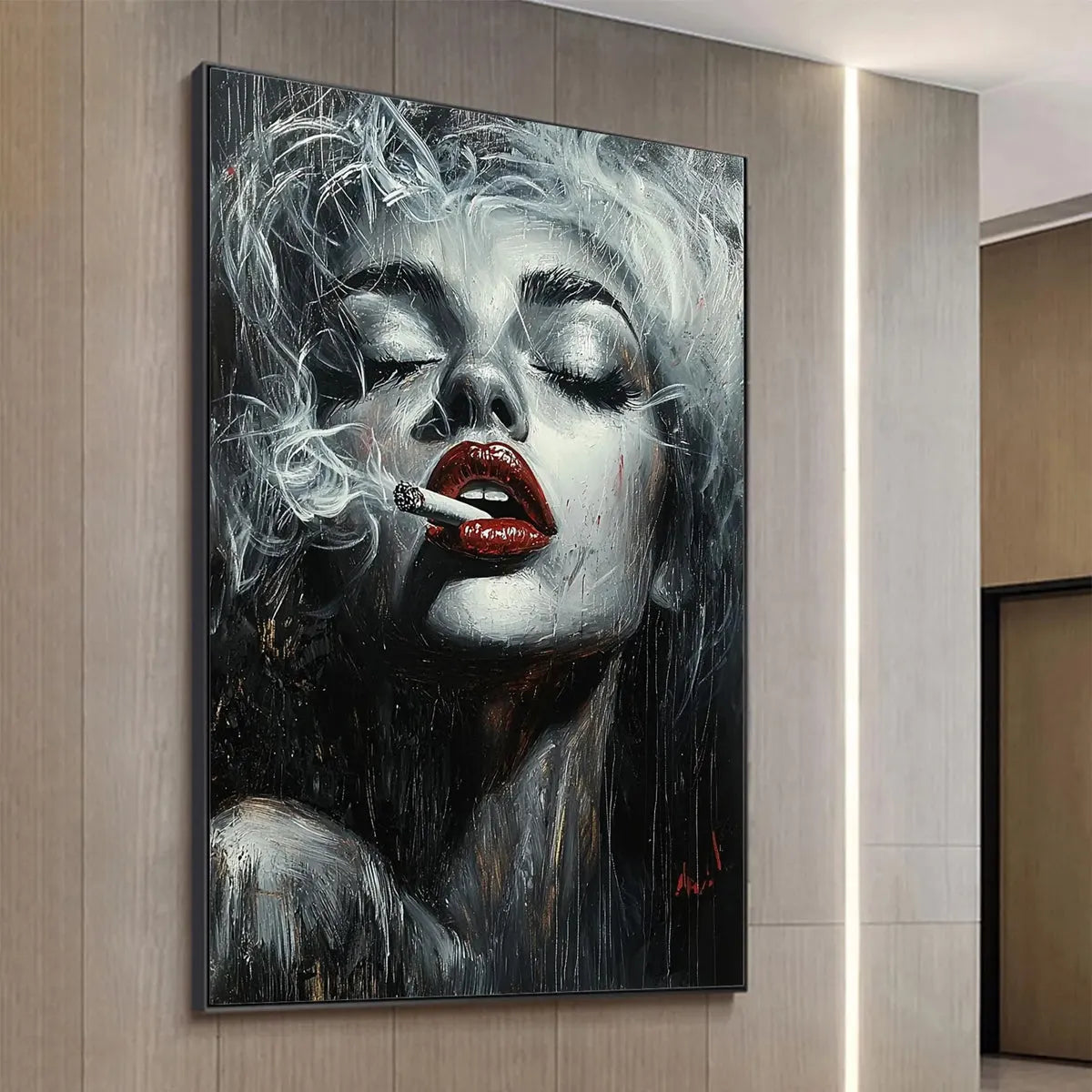 Modern Pop Art Woman Smoking | Glam Wall Canvas #AA 005