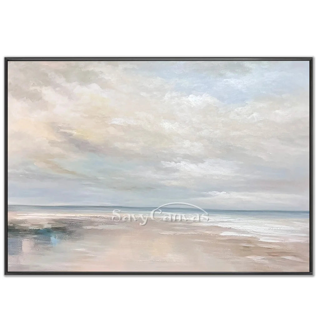 Calming Coastal Landscape Wall Art | Abstract Seascape Cloud Painting #ZZ 080