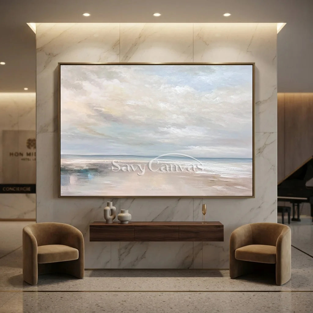 Calming Coastal Landscape Wall Art | Abstract Seascape Cloud Painting #ZZ 080